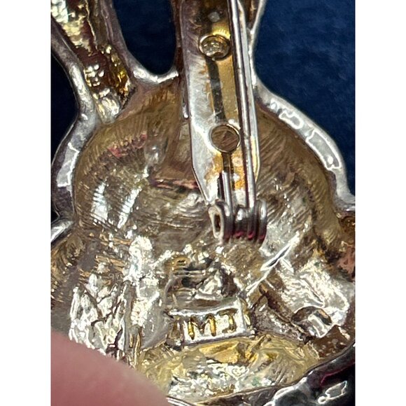 Silver & Gold-Plated Bunny Rabbit Brooch Pendant signed mj - Picture 4 of 5